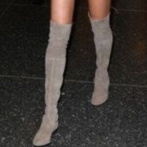 Stuart Weitzman Lowland Londra Suede Over the Knee OTK Boots 8.5M Charcoal N…